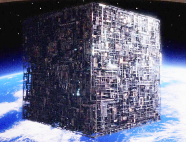 The Borg Cube spacecraft drifting in space