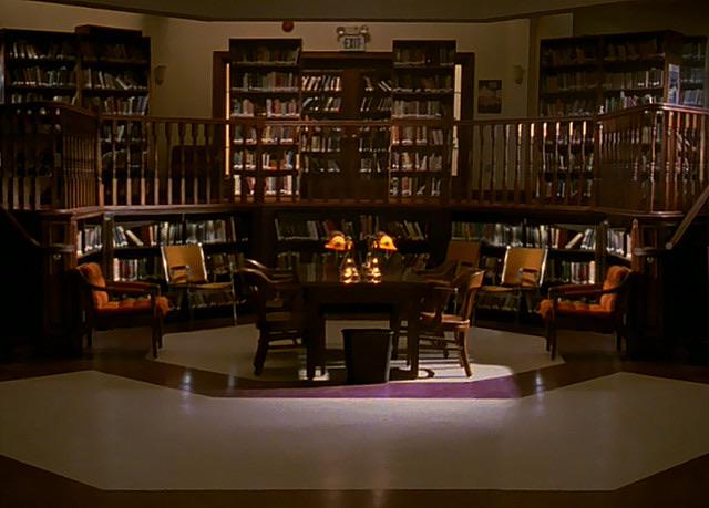 The library set from Buffy the Vampire Slayer, dramatic lighting