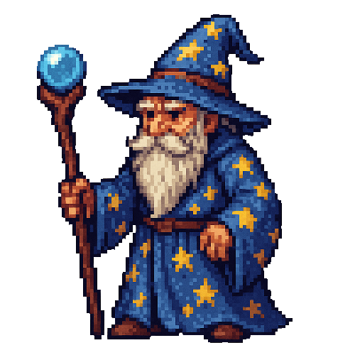 a wise old wizard. video game style pixel art