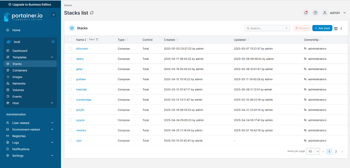 a screenshot of the Portainer User Interface