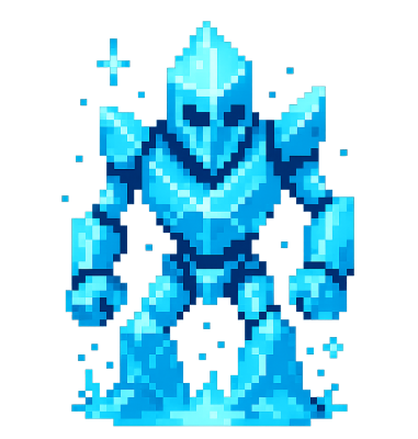 a golem made of crystal, angular, light blue