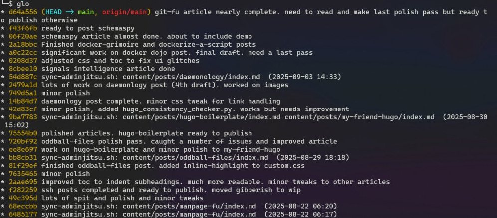 output of glo alias, git log --oneline --graph --decorate --all