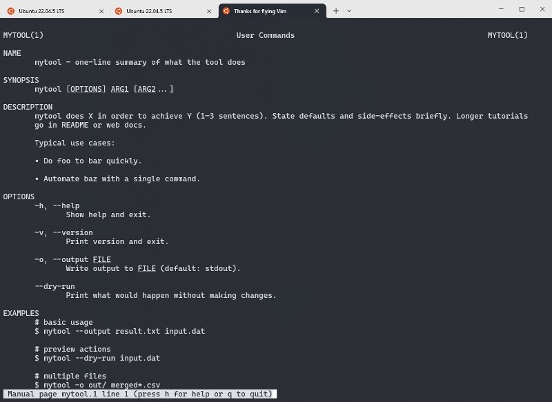 screenshot of man ./mytool.1