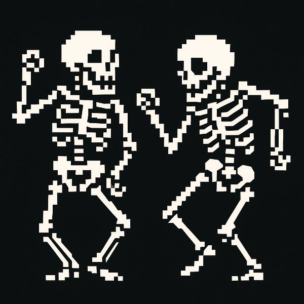 two pixel skeletons dancing