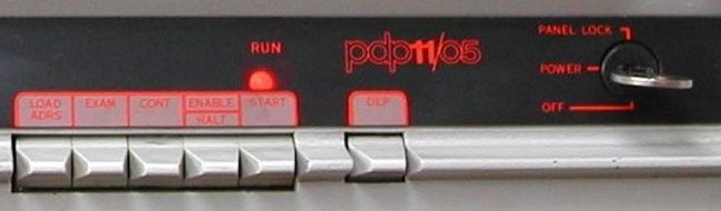 a closeup of a DEC PDP-11 switch panel